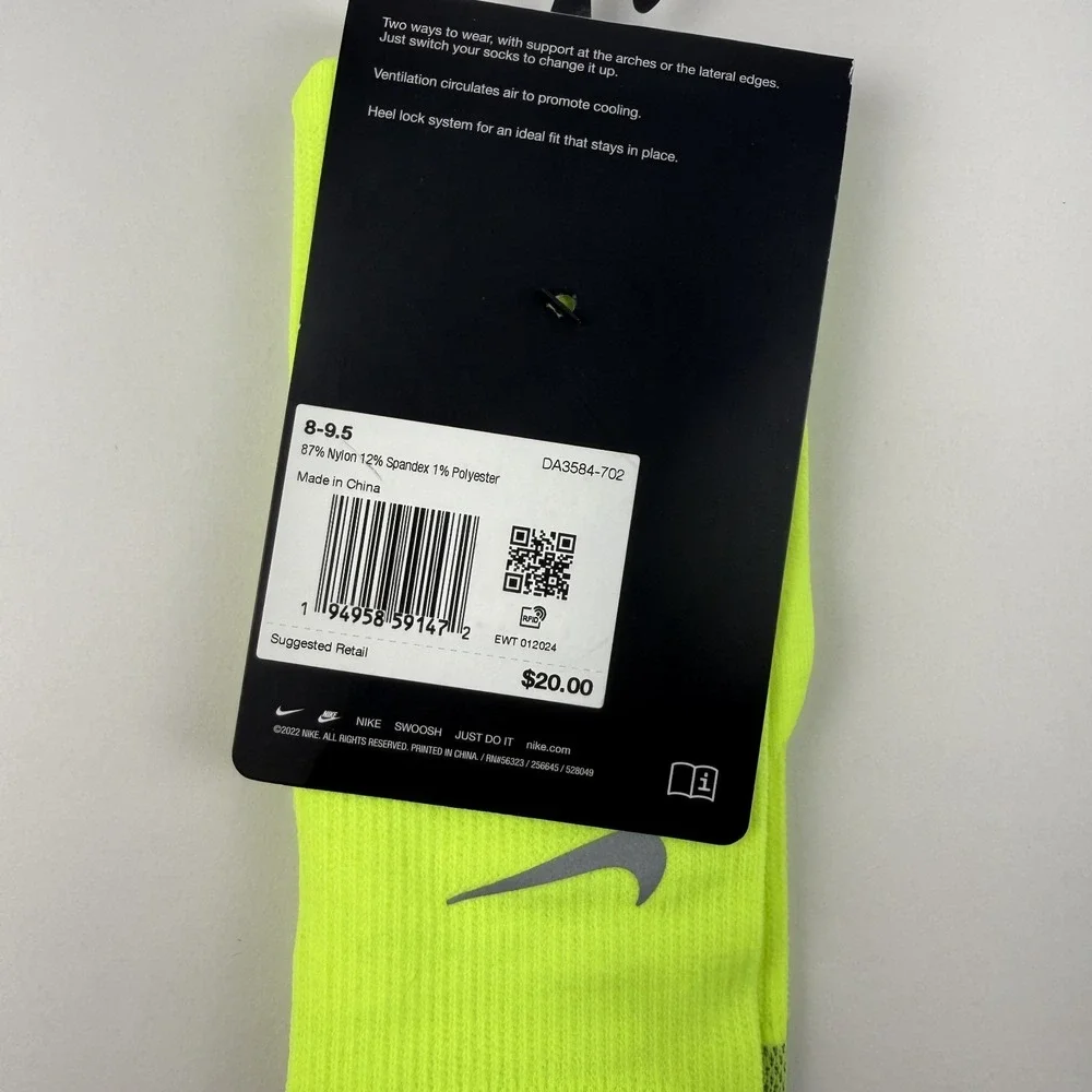 New Womens Nike Spark Lightweight Yellow Running Crew Socks Size 9.5-11